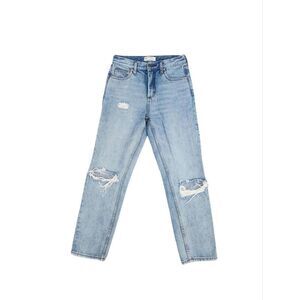 Free People Distressed High-Waist 90's Straight Leg Button Fly Jeans / Size 25